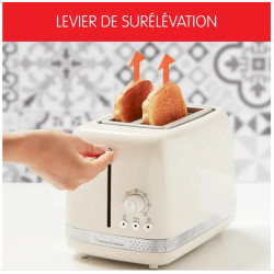 Grille-pain SOLEIL ivoire 2 fentes larges, Design retro, 7 niveaux de dorage