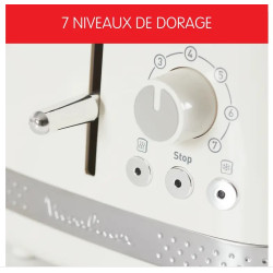Grille-pain SOLEIL ivoire 2 fentes larges, Design retro, 7 niveaux de dorage