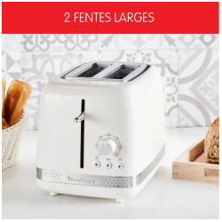 Grille-pain SOLEIL ivoire 2 fentes larges, Design retro, 7 niveaux de dorage